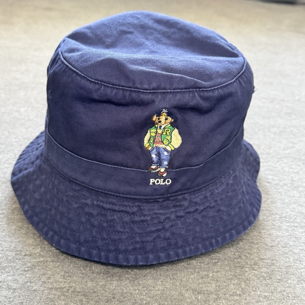 Polo Ralph Lauren RL Mens L/XL Navy Blue Embroidered Preppy Polo Bear Bucket Hat